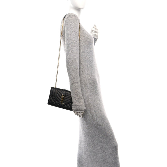 Grain De Poudre Textured Mixed Matelasse Triquilt Small Monogram Satchel Black