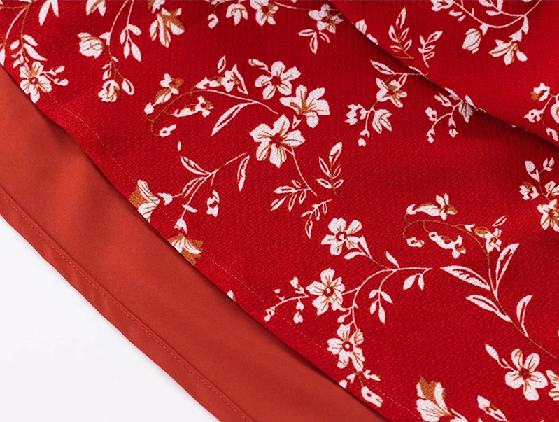 2025 Summer New Red Floral Sexy V-neck Mid-length Holiday Suspender Dress R0919