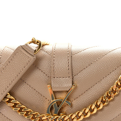 Grain De Poudre Textured Mixed Matelasse Triquilt Small Monogram Satchel Dark Beige