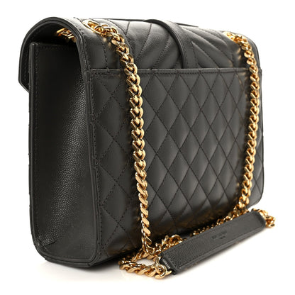 Grain De Poudre Textured Mixed Matelasse Triquilt Medium Monogram Satchel Pebble