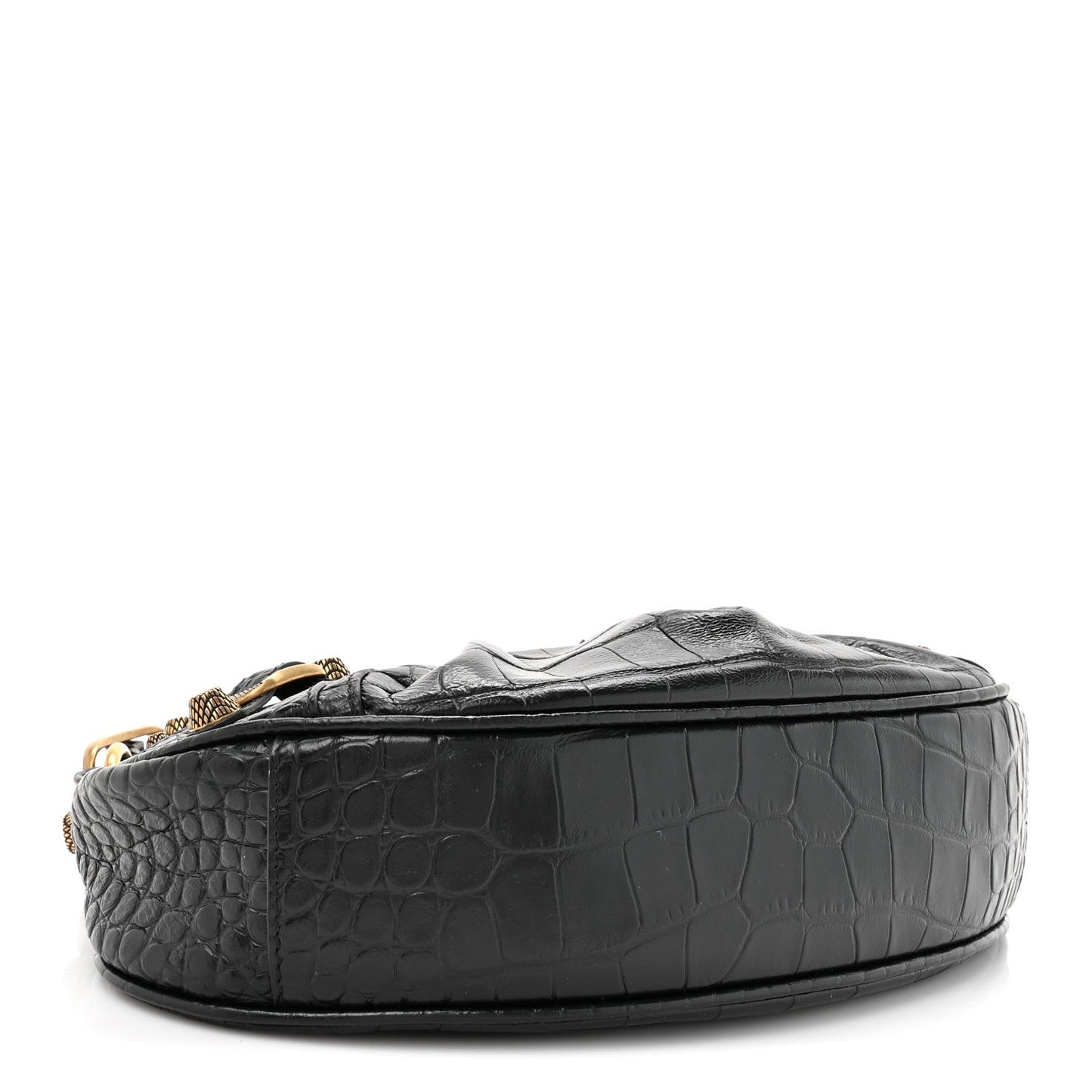 Extra Supple Calfskin Crocodile Embossed Le Cagole Shoulder Bag XS Black