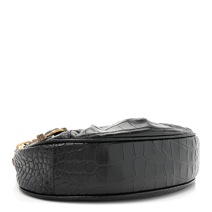 Extra Supple Calfskin Crocodile Embossed Le Cagole Shoulder Bag XS Black