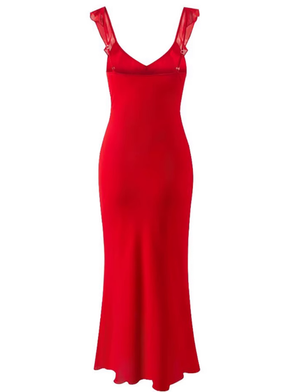 2025 Summer New Red Sexy Dress V-neck Date High-end Holiday Dress R0936