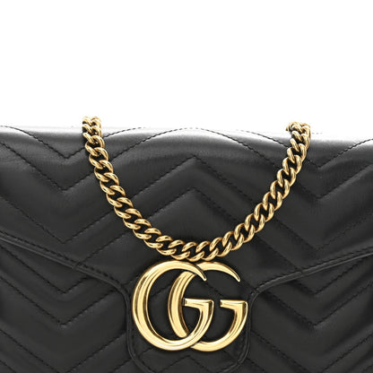 Calfskin Matelasse GG Marmont Chain Wallet Black