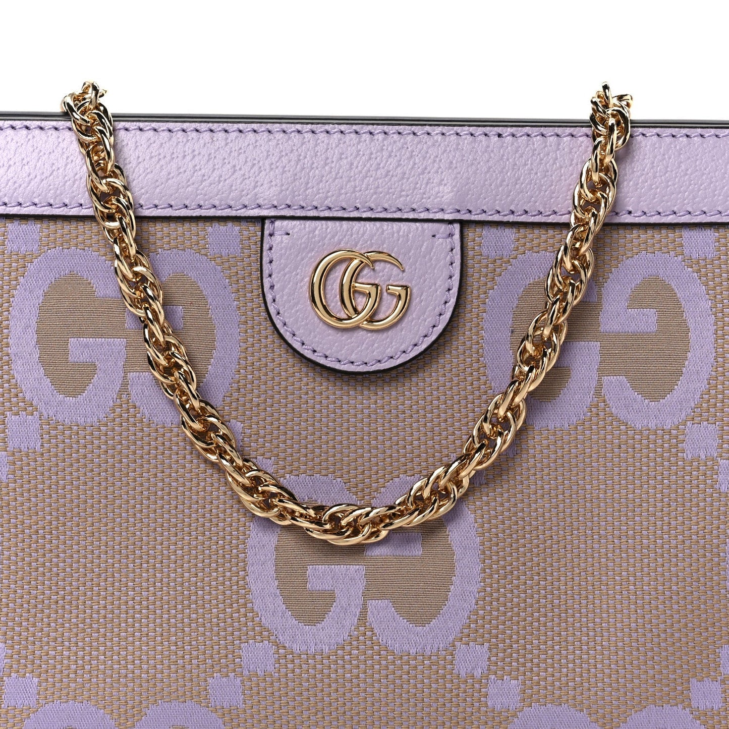 Monogram Jumbo GG Textured Dollar Calfskin Small Ophidia Chain Shoulder Bag Beige Lapis