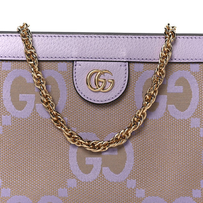 Monogram Jumbo GG Textured Dollar Calfskin Small Ophidia Chain Shoulder Bag Beige Lapis