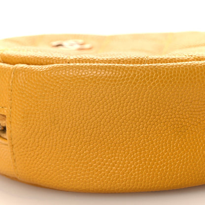 Caviar Quilted Round Clutch With Chain Yellow