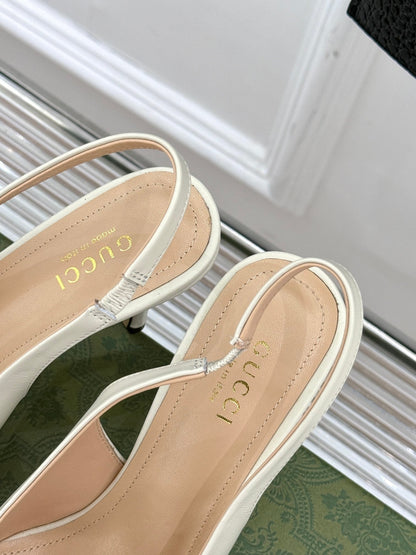 GG Horsebit Slingback 85MM Cream Leather Point Toe