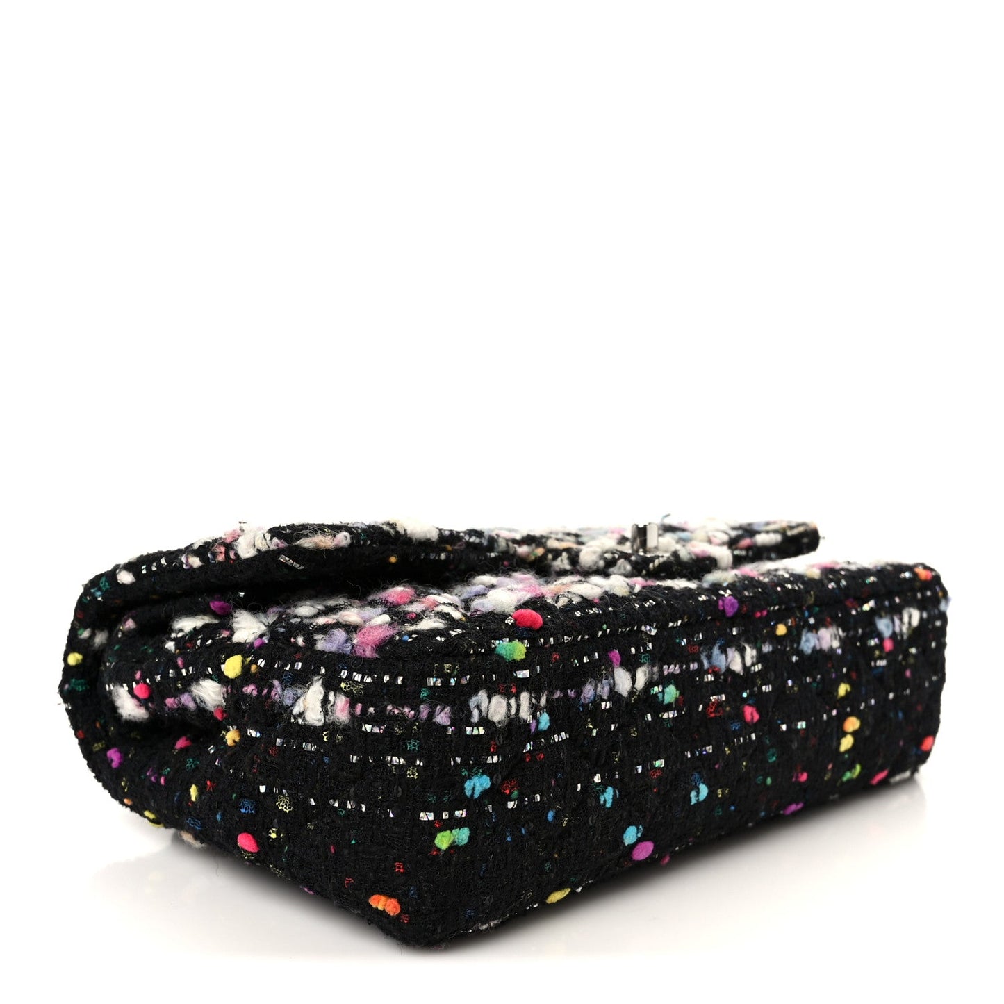 Tweed Quilted Medium Double Flap Black White Yellow Pink