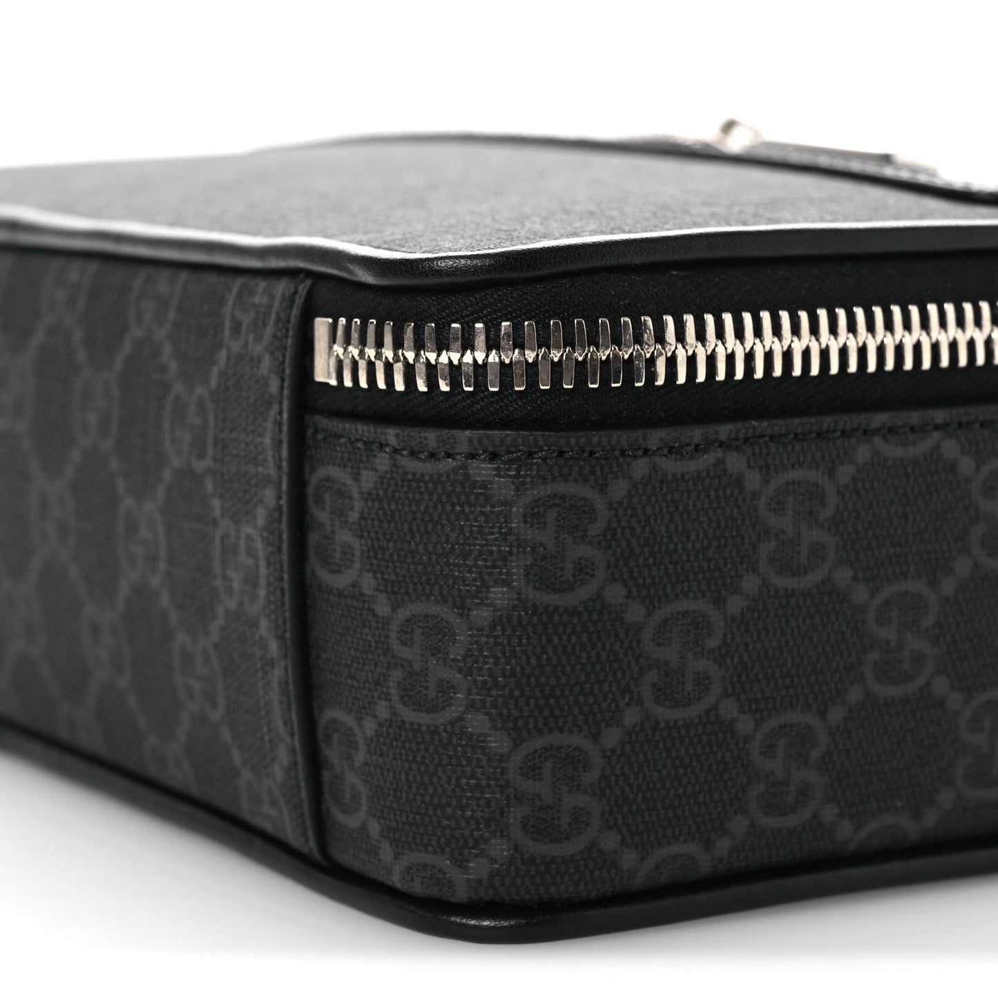 GG Supreme Monogram Calfskin Web Medium Crossbody Bag Black Grey