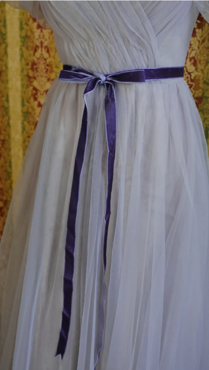 Elegant Purple A-line Puff Sleeve Tulle Long Prom Dress Evening Dress Bridesmaid Dress P4279