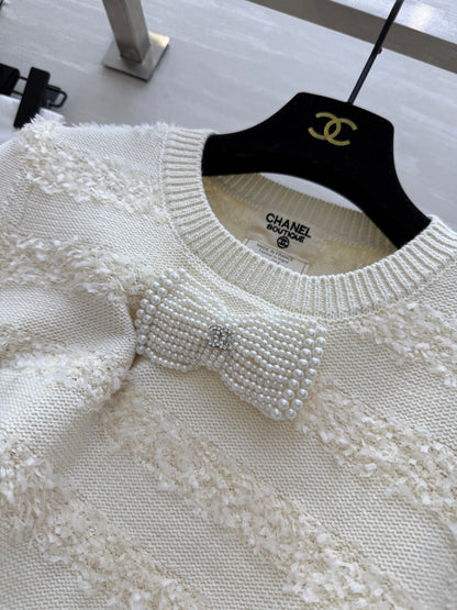 CC Short Sleeve Knitted T-shirt Ivory Imported Fabric