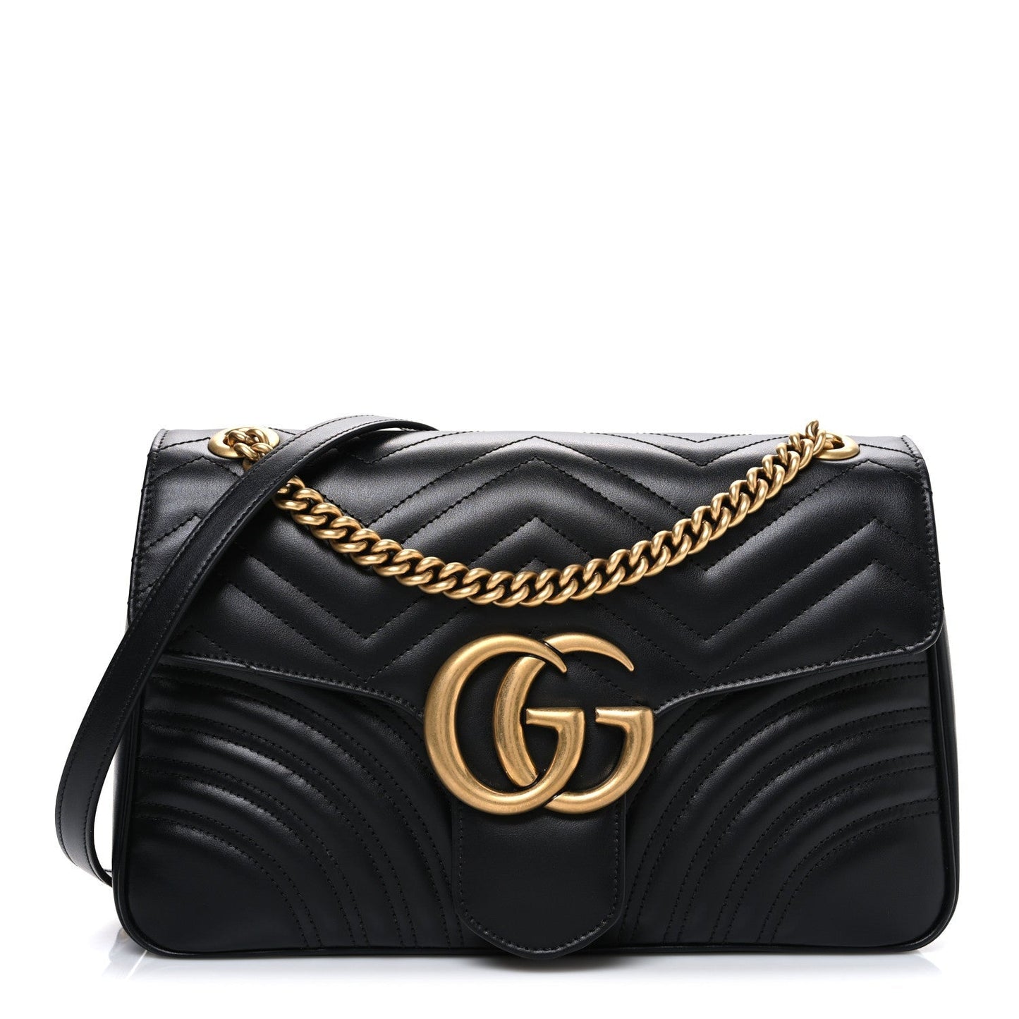 Calfskin Matelasse Medium GG Marmont Shoulder Bag Black