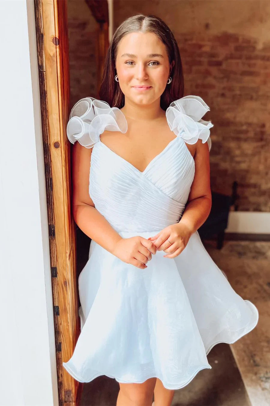 PM522,Ruffles Organza A-Line Short Homecoming Dress