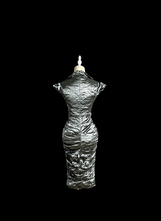 Silver fitted, bodycon, sexy short prom dress R6632