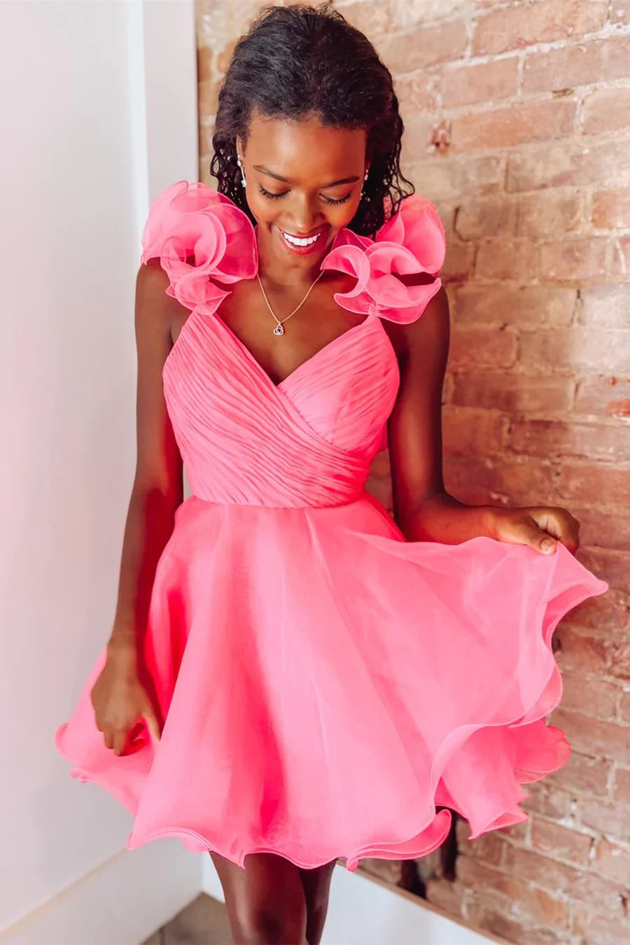PM522,Ruffles Organza A-Line Short Homecoming Dress
