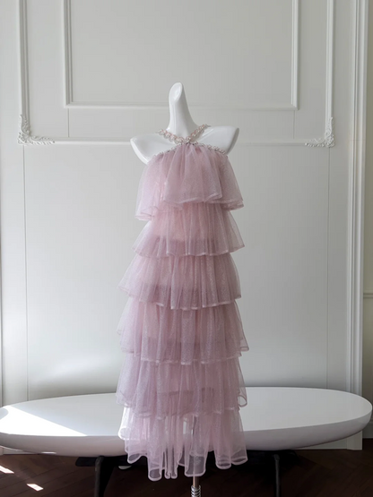 Light purple halter neck cake straight long skirt homecoming dress R5099