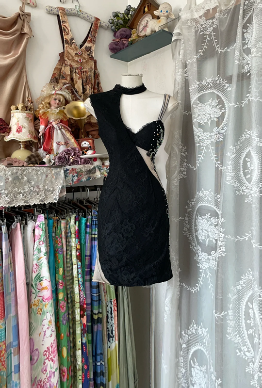 Black slim waist design hip sexy short skirt ball gown R6152