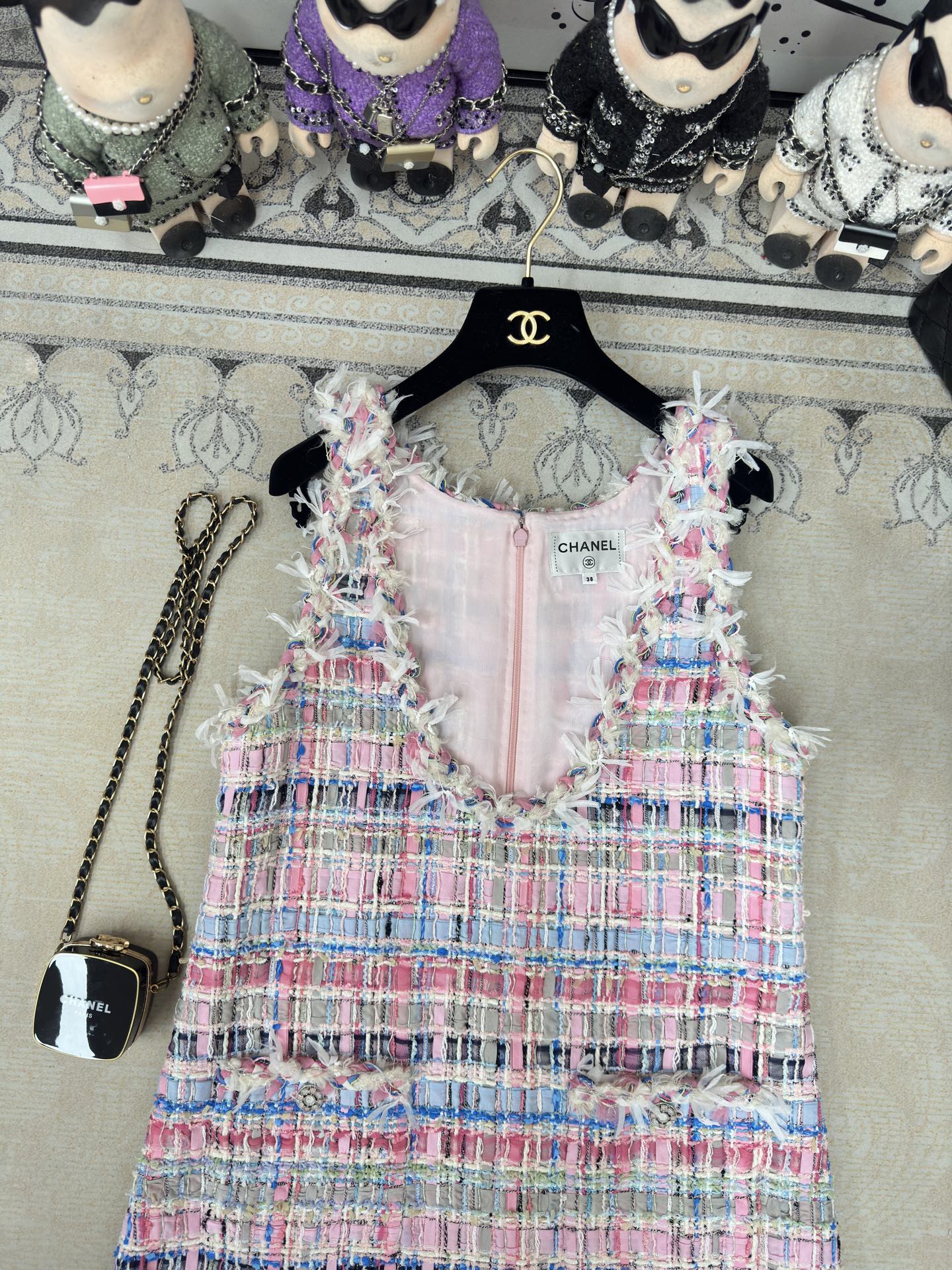 CC Tweed Vest Dress Pink Cotton Polyamide 237351