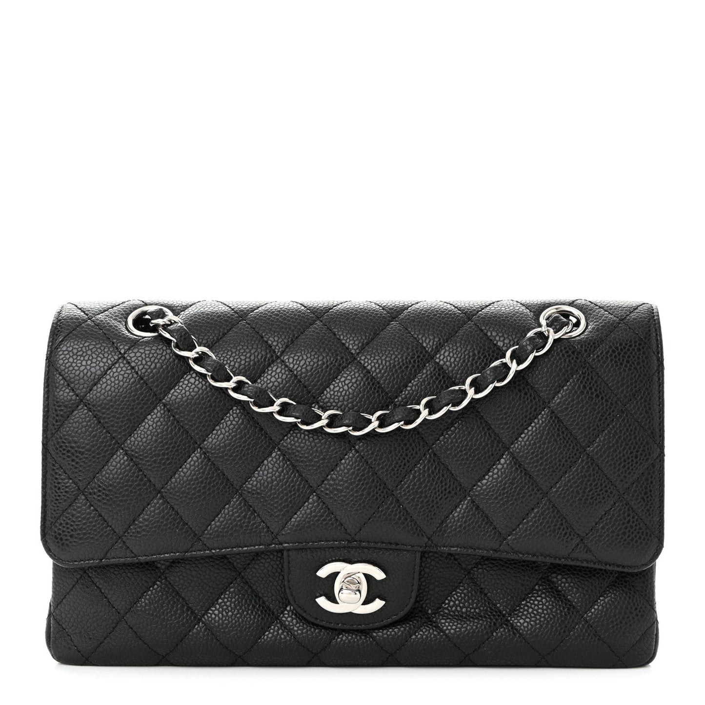 Caviar Quilted Medium Double Flap Black