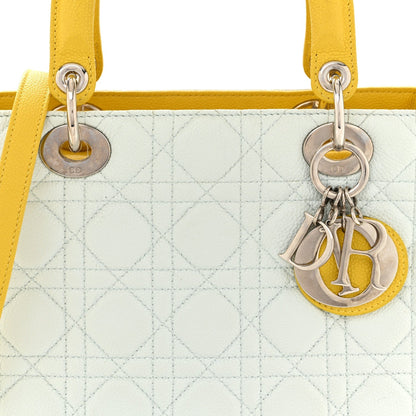 Grained Calfskin Cannage Medium Tri-Color Lady Dior Light Blue Grey Yellow