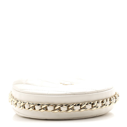 Lambskin Quilted Chain Around Pouch Hobo White