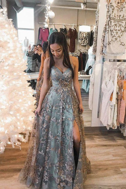 PM503,Luxury A-Line Prom Dresses, Floral Senior Evening Dress