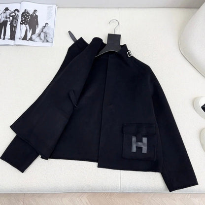 HERMES 25S DOUBLE-FACED WOOL STAND-COLLAR COAT 187