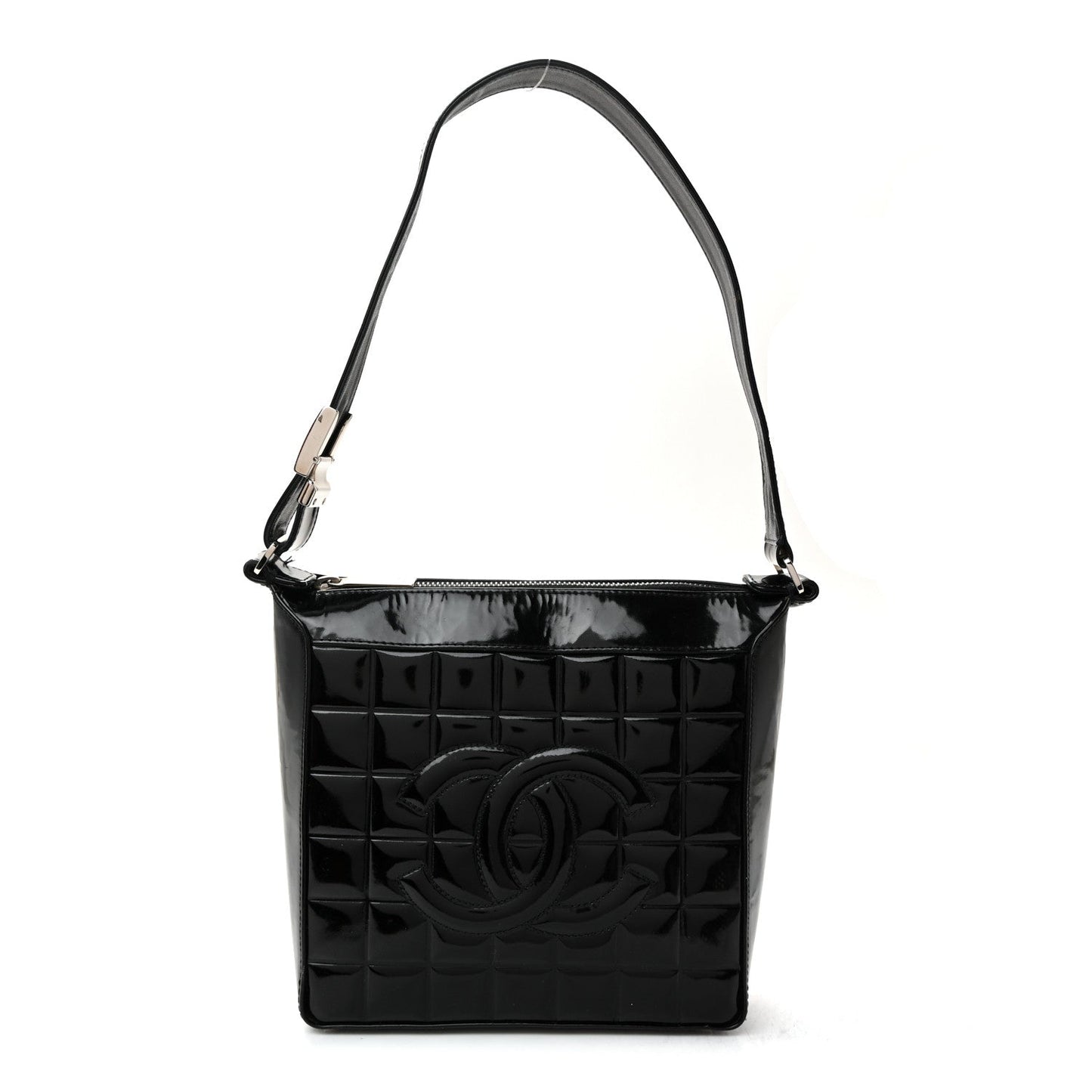 Patent Quilted Small Chocolate Bar Shoulder Bag Black