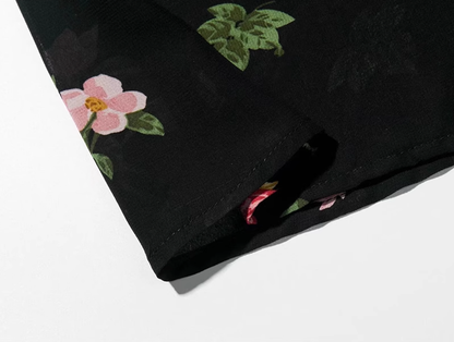 2025 summer new retro black floral waist slim sexy suspender dress R0917