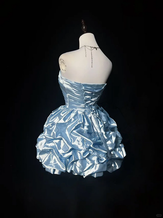 Blue tube top waist cute bud skirt short dress homecoming dress R4900