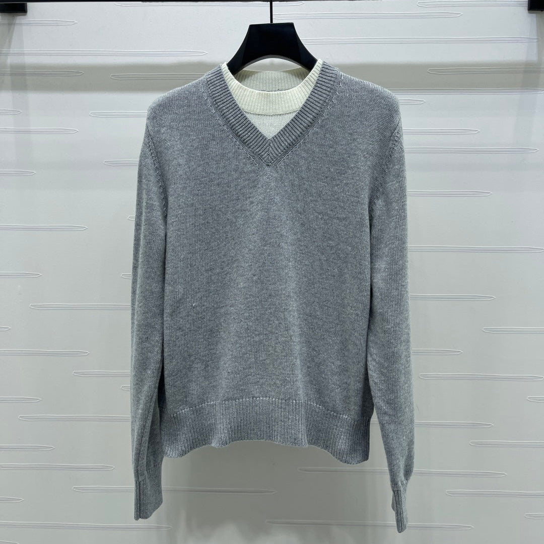 CC 26s Crew Neck Color-Blocked Faux Two-Piece Sweater Cashemere 344154