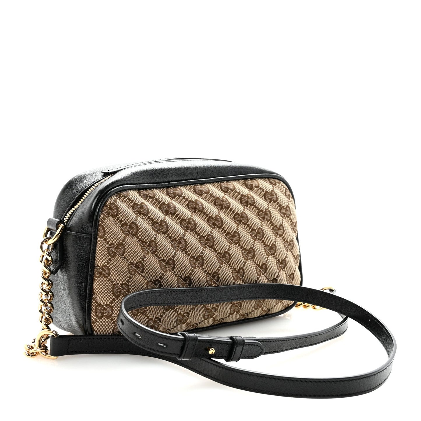Monogram Matelasse Diagonal Small GG Marmont Chain Shoulder Bag Beige Black