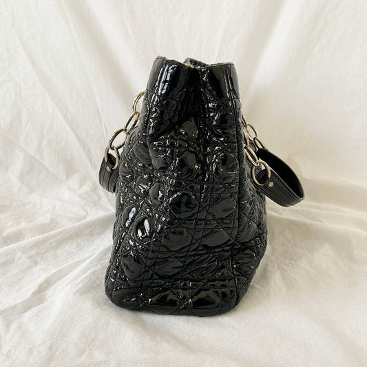 Dior Black Cannage Soft Patent Leather Lady Dior Shopper Tote