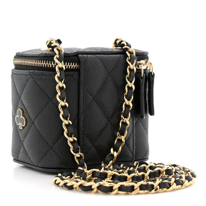 Caviar Quilted Enamel Coco Casino Mini Vanity Case With Chain Black