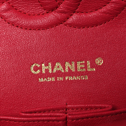 Lambskin Quilted Medium Double Flap Red