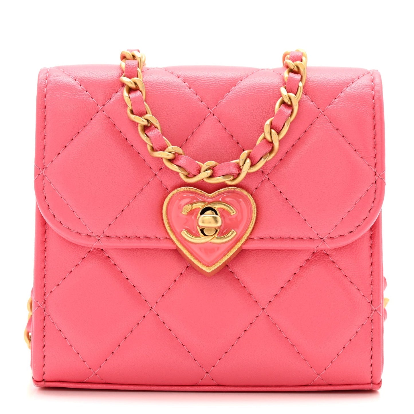 Lambskin Plexiglass Quilted Coco Love Clutch With Chain Pink