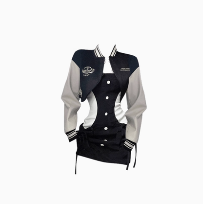 American retro baseball jacket 2025 plus size sweet hot girl style tube top skirt suit R1329