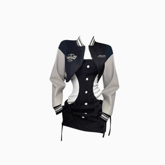 American retro baseball jacket 2025 plus size sweet hot girl style tube top skirt suit R1329
