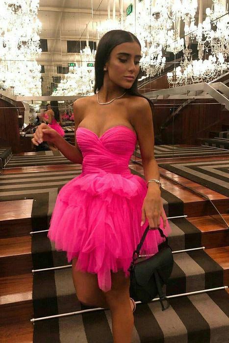 PM303,Strapless tulle homecoming dresses with ruffles