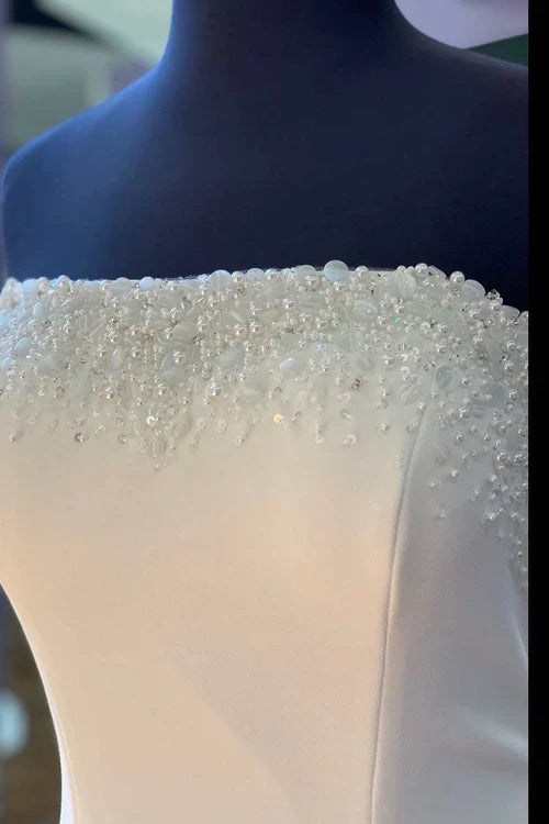 omberprom Beaded Satin Strapless Mermaid Long Wedding Dress