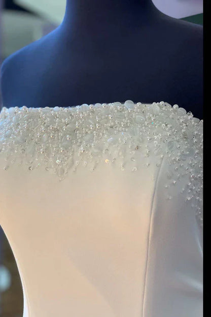 omberprom Beaded Satin Strapless Mermaid Long Wedding Dress