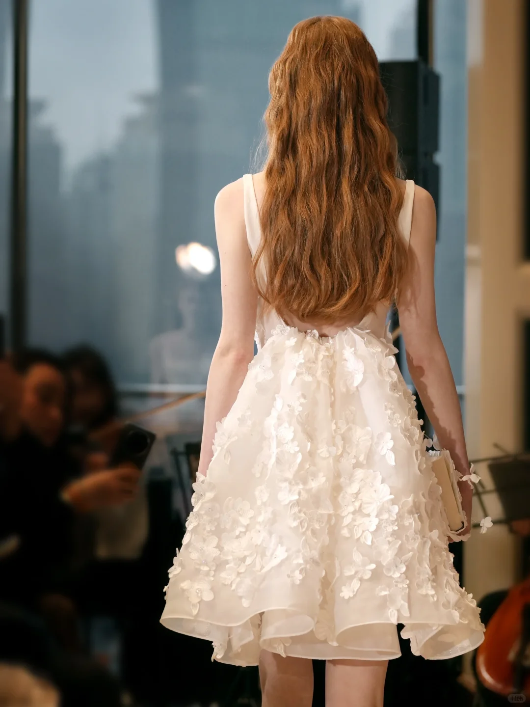 White suspender waist slim fit three-dimensional flower design short skirt homecoming dress R4174