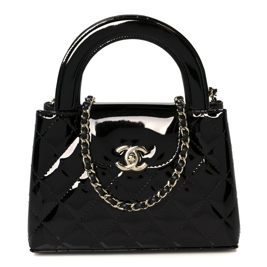 Mirror Calfskin Quilted Nano Kelly Shopper Black