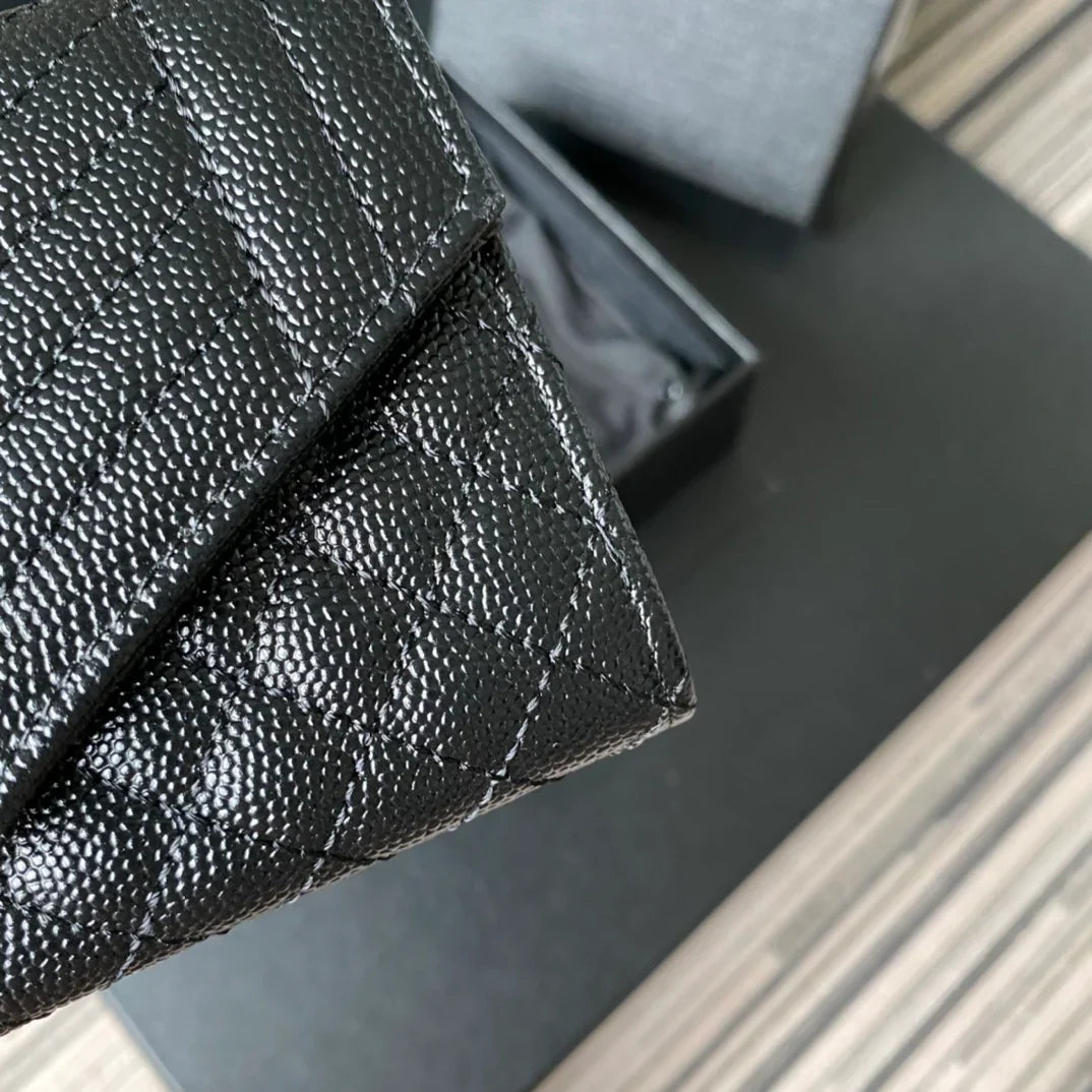 YSL Envelope Purse Beige Black A026KK 13.5cm