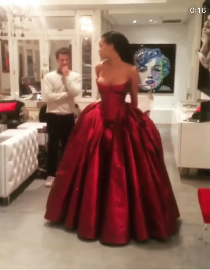 Elegant Burgundy Strapless Satin Long Wedding Guest Dress Formal Party Gown