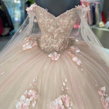 pink Sweetheart Quinceanera Dresses Ball Gown 3D Flowers Formal Prom Graduation Gowns Princess Sweet 15 16 Dress
