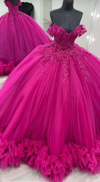 Design Princess Quinceanera Dresses Tiered Ruffles Appliques Sweet 16 Ball Gowns