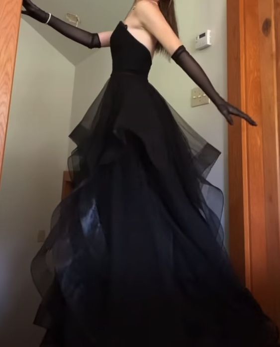 Black Prom Dress, Tulle Evening Dress     S2205