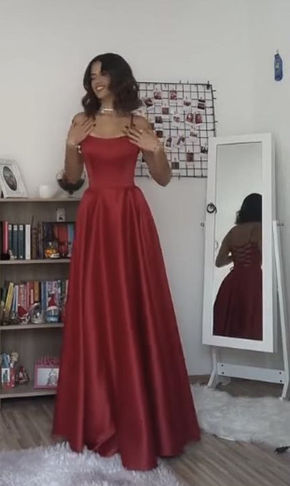 A Line Straps Floor Length Evening Gown Prom Dresses